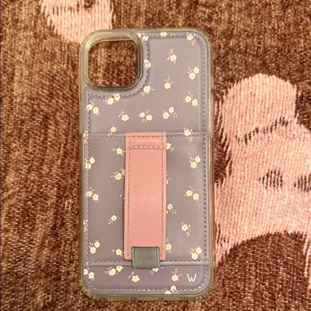 Floral Purple Phone Case with Pink Strap. WALLI BRAND. iPhone 15 plus. - Picture 1 of 4